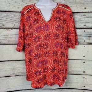 Lucky Brand Women’s Red Boho Floral Tunic Top XL